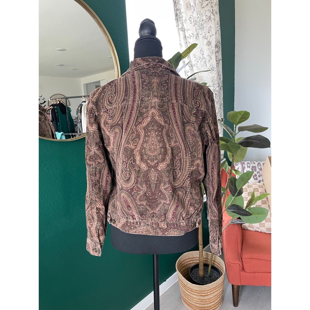 Charter Club Petite Corduroy Jacket Paisley Print Brown Button Front Boho Fall - Picture 4 of 10